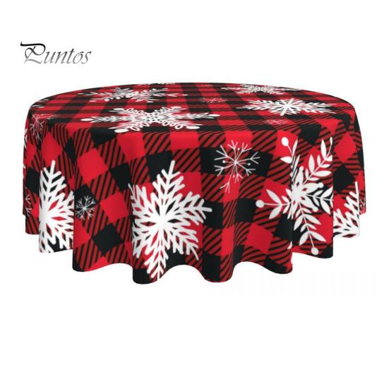 Christmas Table Cloth Snowflake Plaid Print New Year Style Round Shape Easy Care Table Protection Banquets Dining Room Kitchen Party Decoration