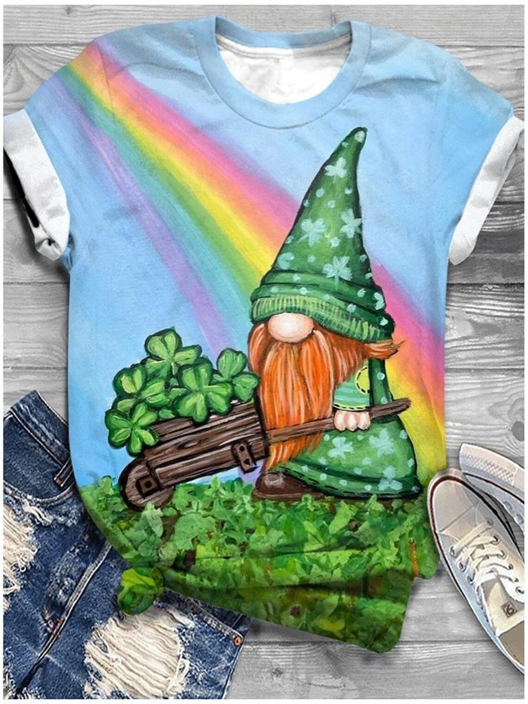 Женская ул.. Футболка ко Дню Святого Патрика Повседневная Зеленая Футболка с коротким рукавом с 3D-принтом и круглым вырезом с коротким рукавом Уличная одежда Y2k