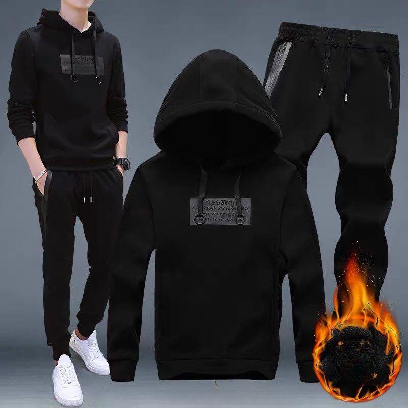 Three-piece Suit Men's Autumn and Winter Hooded Sweater Plus Velvet Clothes Vest Jacket Pants Sports Suit Men's Suit