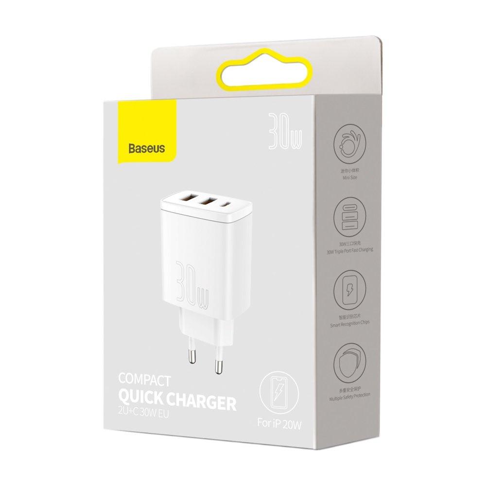 Baseus Compact Fast Charger 30W 2x USB/USB-C Power Delivery White