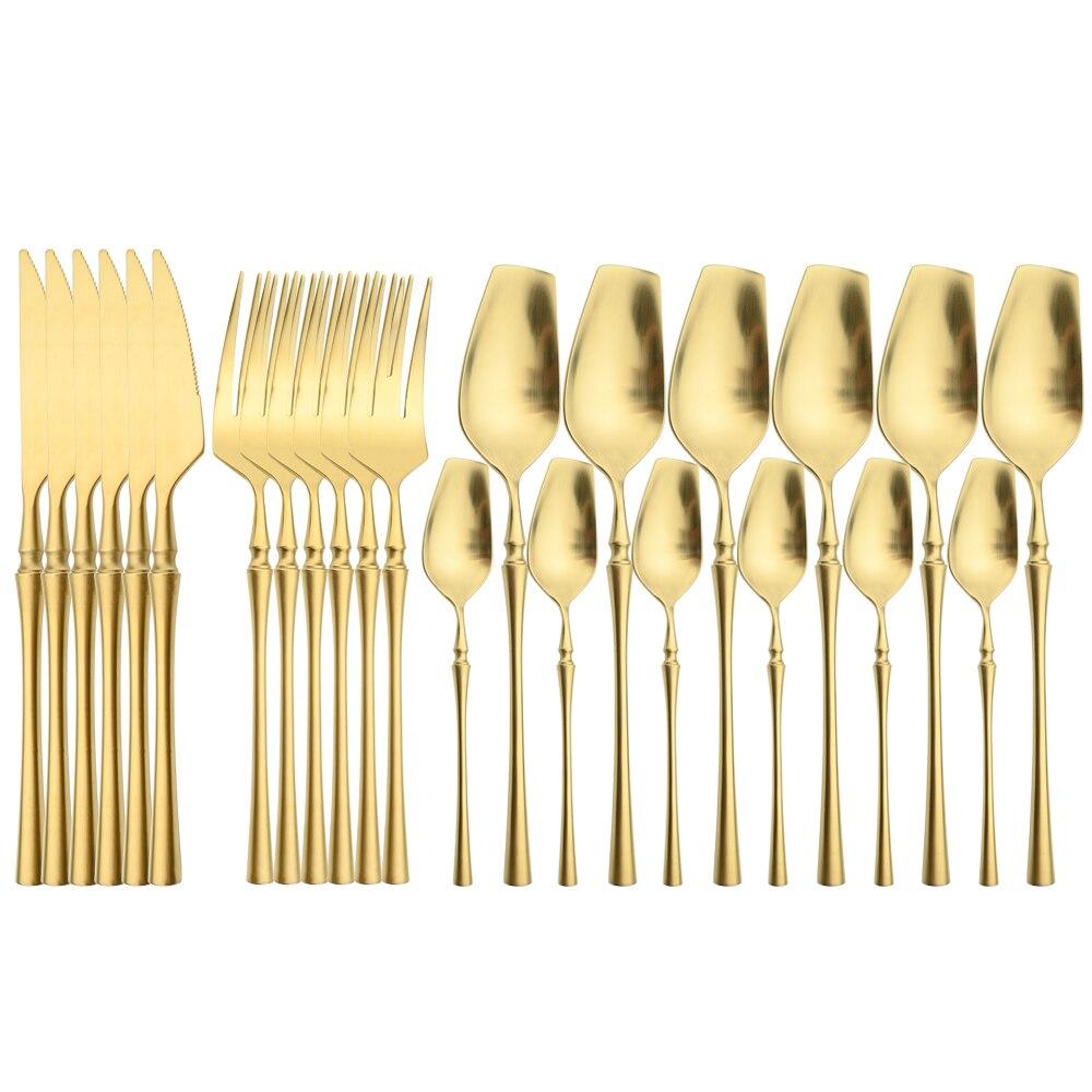 6Set/24Pcs Cutlery Set 18/10 Stainless Steel Set Luxury Dinnerware Gold Forks Western Spoons Knives Steel Cutlery Set Flatware