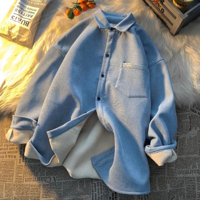 Женская рубашка свободного кроя на флисовой подкладке в корейском стиле - Модный, универсальный и омолаживающий топ большого размера