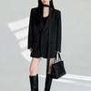 Women Casual Blazer Jacket With Belt Loose No Collar Long Sleeve Spring Autumn