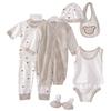 8PCS Set Baby Cotton Striped Jumper+Hats+Socks+Bib+Tops+Pants Outfits 0-3M