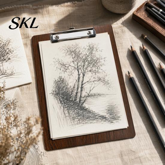 Stable Drawing Surface Wooden Clipboard with Metal Clip, A4 Letter Size Rounded Edge Board, Wood Grain Thicken Hardboard for Office, School Art Supply