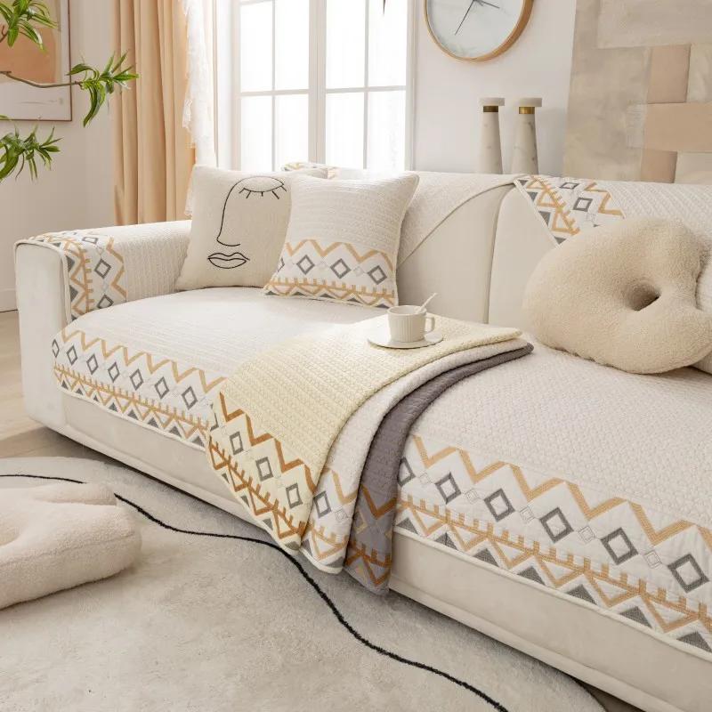 Чехол для дивана в скандинавском стиле, современный нескользящий чехол для дивана, наволочка из чистого хлопка, коврик для дивана в гостиную, универсальный на все сезоны