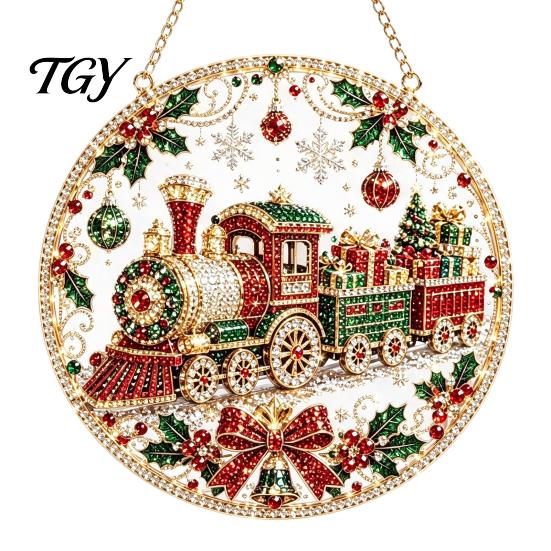 Textured Bead Art Kit Christmas Faux Diamond Ornament Kit, Santa Angel Sun Catcher DIY Acrylic Stress Free Creative Hobby Round Board, 3D Craft