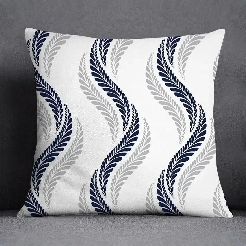 Blue-Gray Geometric Patterns Double-Sided Printed Pillow Cover Short Plush Suitable Living Rooms Bedrooms Throw Cushion Cover