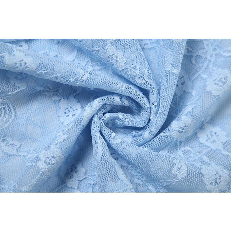 Spring Women's Sexy See-Through Hollow Out High Waist Jacquard Tight Long Sleeve Lace Jumpsuit