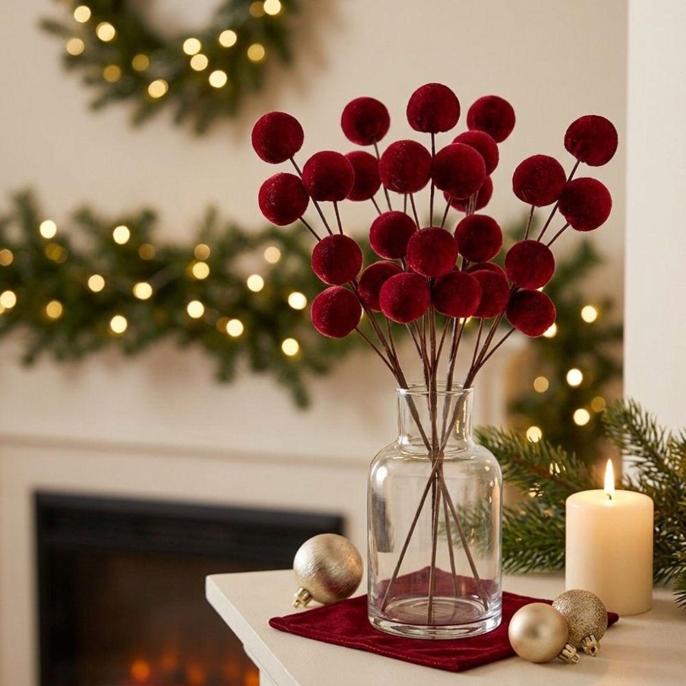DIY Crafts Christmas Velvet Ball Pick Flocking Xmas Tree Ball Ornaments New Year Party