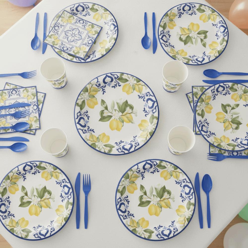 Thickened Party Paper Plate Cup Napkin Mediterranean Style Disposable Utensils Set on Vacation