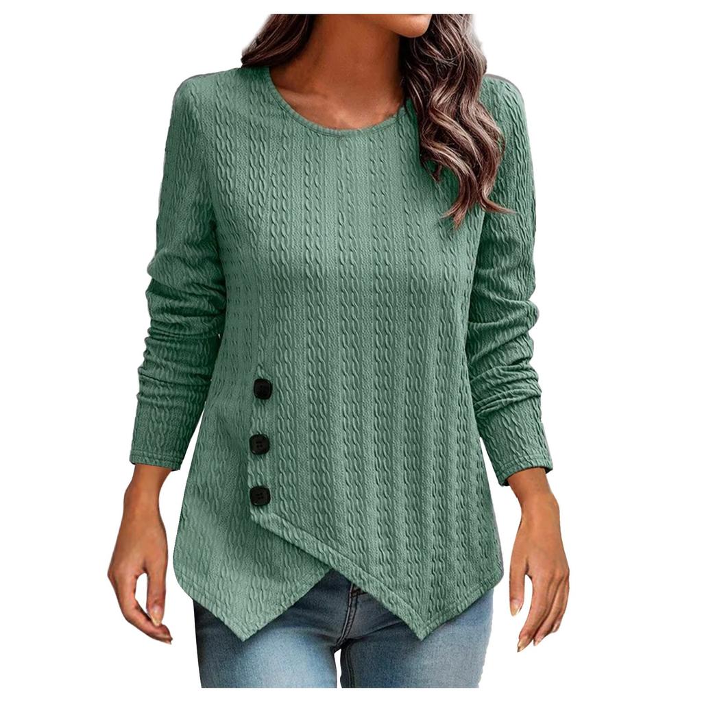 Women's   T-Shirt Retro Slim Slim Long Sleeve Round Neck Button Knit Sweater