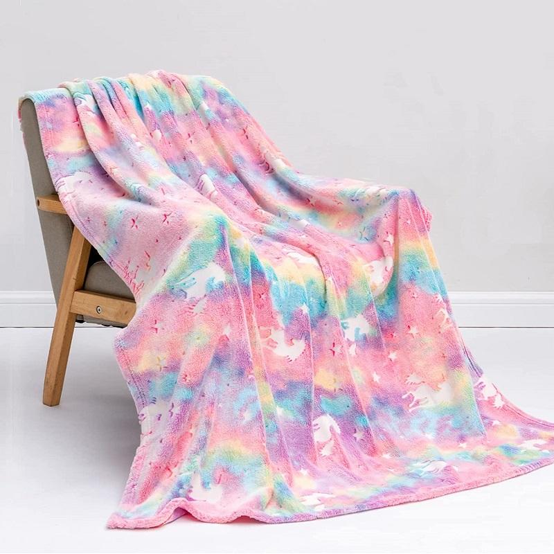 Glow In The Dark Blanket Unicorn Blanket Luminous Warm Flannel Blankets Bedroom Magic Blankets Super Cozy Plush Siesta Leisure Coverings