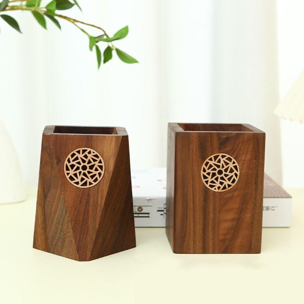 Multiple Use Wooden Pen Holder Black Walnut Pen Container Desk Organizer Wooden Pencil Box Office