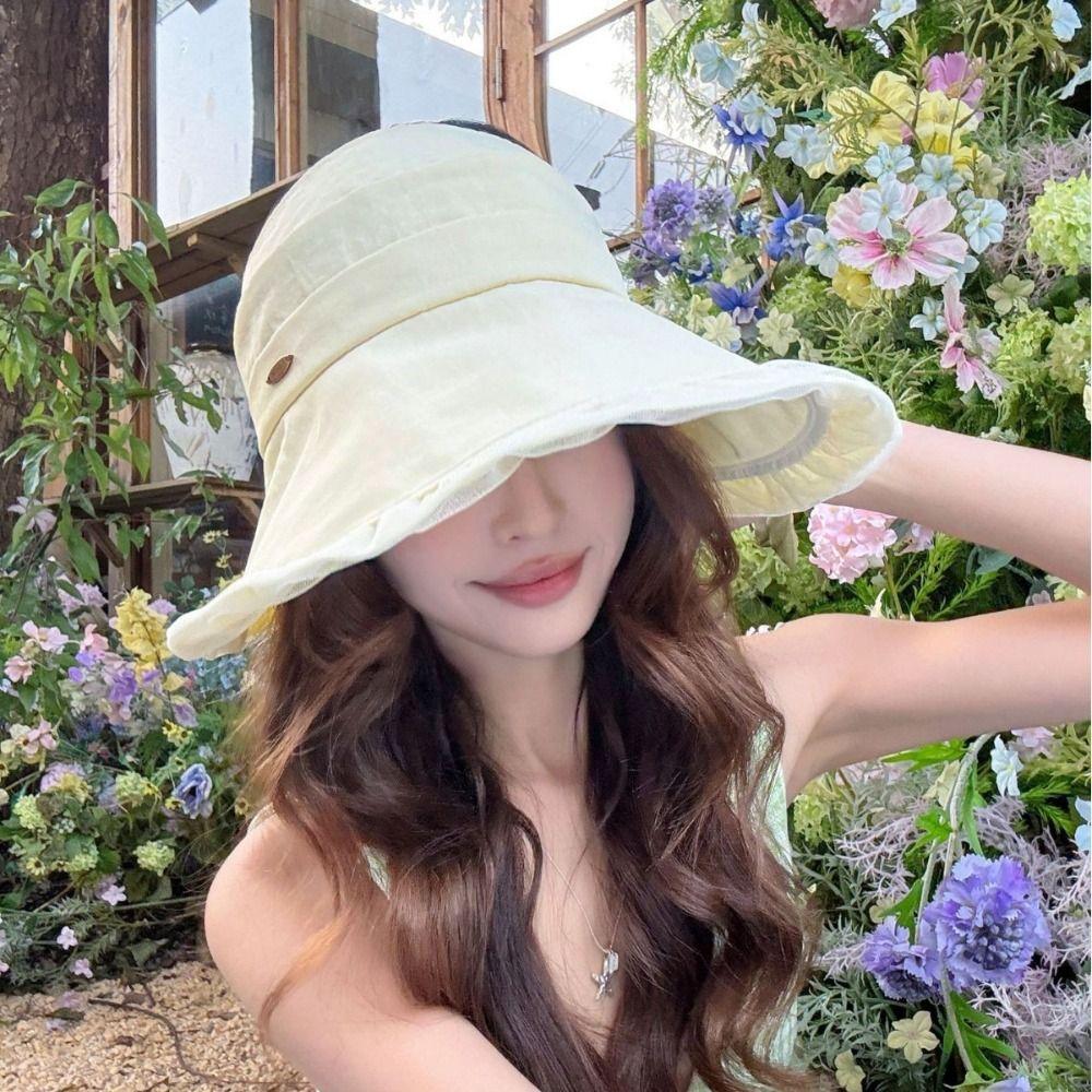 Wide Brim Sun Protection Cap UV Protection Solid Color Women's Sun Visor Hats Breathable Lightweight Outdoor Bucket Hat