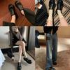 Women's Leather Flat Shoes Retro Double Button Loafers Women's Genuine Leather Round Toe Big Toe Women's Shoes