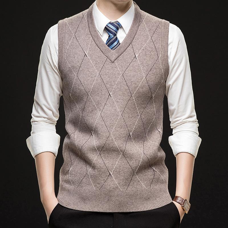 Мужской вязаный жилет Business Casual с V-образным вырезом без рукавов