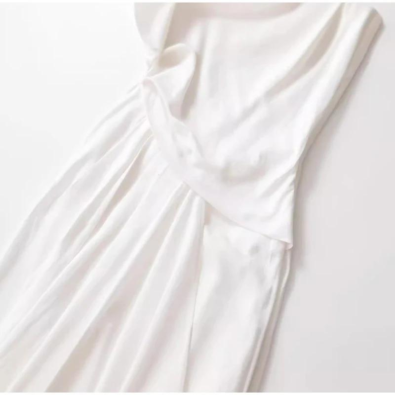 Элегантное женское платье с оборками и разрезом по бокам, белое, без рукавов, плиссированное, вечернее, универсальное, длинное женское платье, летнее женское платье