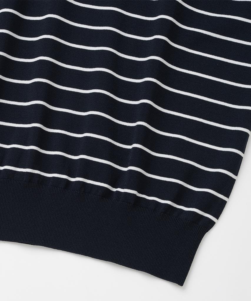 XOX Button Collar Summer Cool Crop Short Sleeve Knit [Navy St]