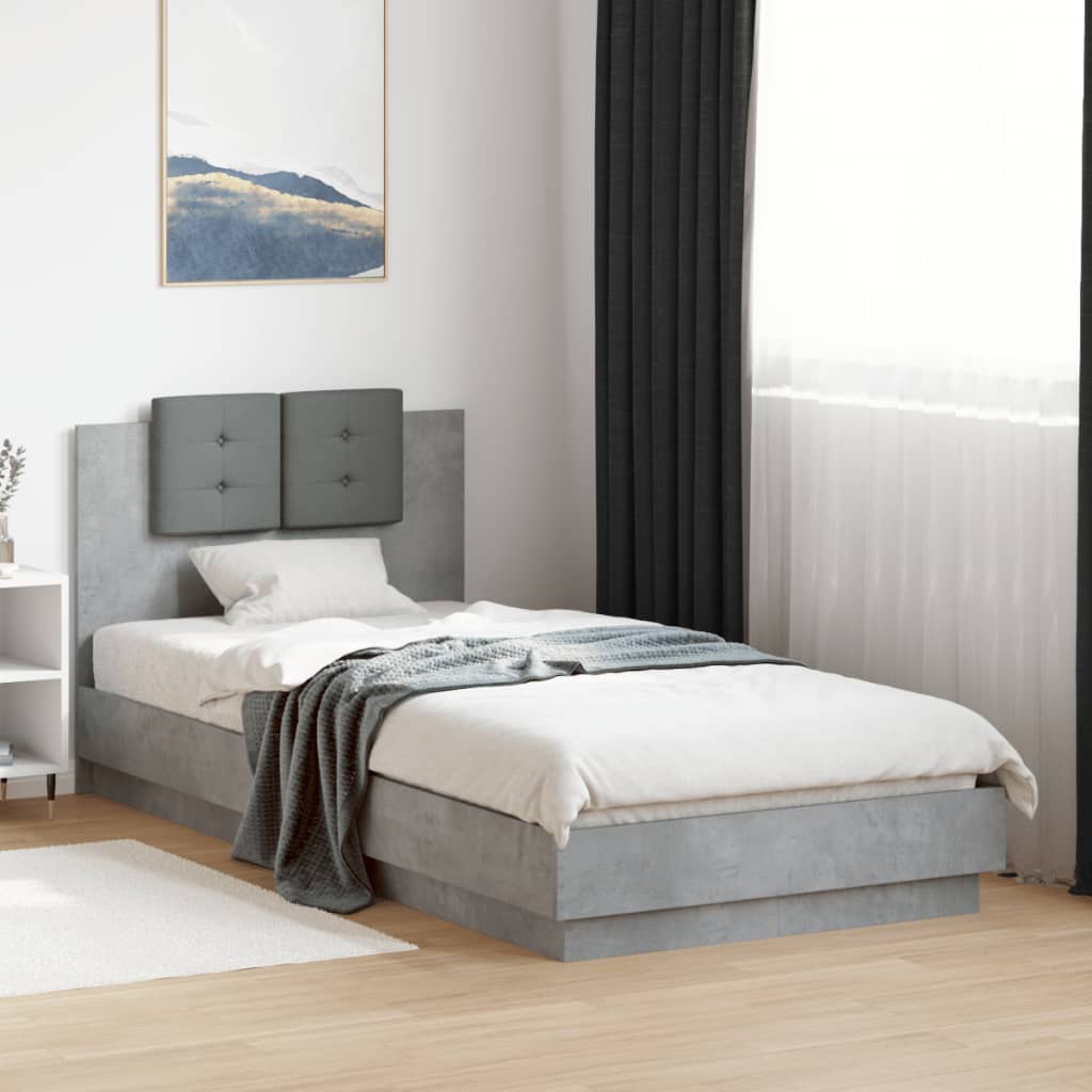 Bed Frame with Headboard and LED Lights Concrete Grey 100x200 cm