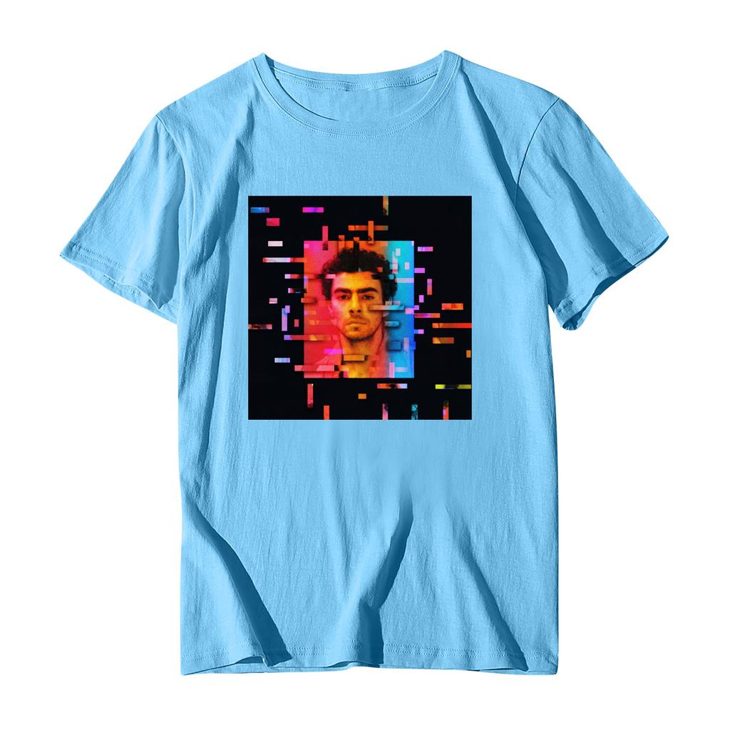 Унисекс Повседневный свободный принтованный свитер с круглым вырезом и коротким рукавом