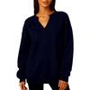Women's Fashionable Solid Color V-neck Long Sleeved Sports Casual Pullover Sweatshirt Top
