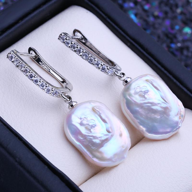 LSOOYH Natural Freshwater Big Baroque Pearl Necklace Square Pendant Fashion Drop Earrings For Women Pearl Jewelry Sets