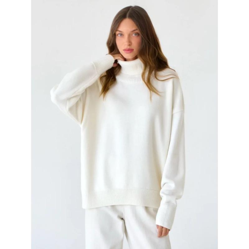 Водолазка Джемпер Твердый утолщенный пуловер Осень Зима Свободные свитера Женская одежда Уличная одежда Винтаж Элегантные трикотажные топы