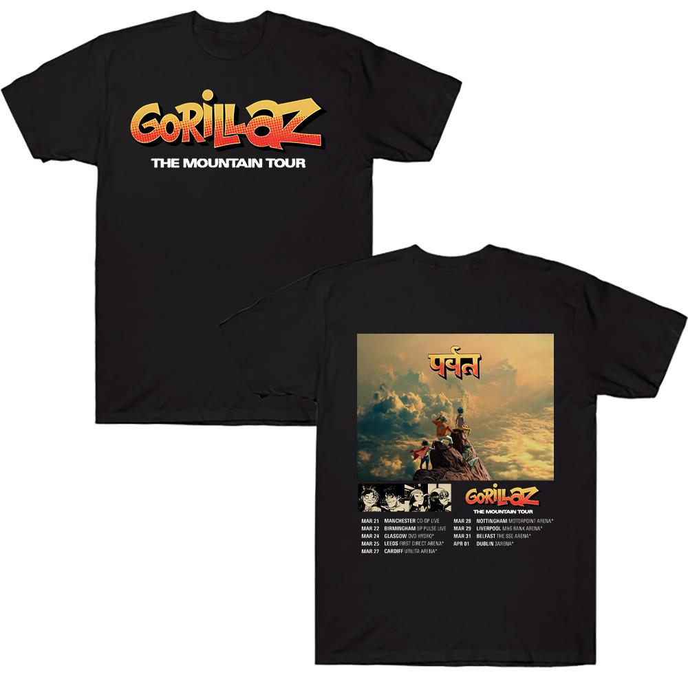 Хлопковые футболки Gorillazs The Mountain Tour Футболка Уличная Музыкальная Группа Панк-рок Y2K Футболка Унисекс Летняя Высокое Качество Повседневная Одежда