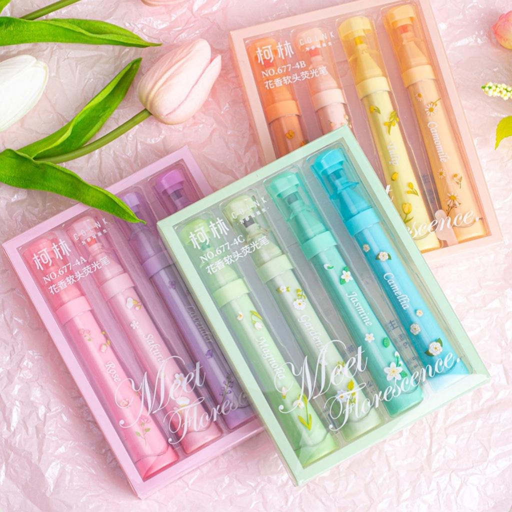 4 шт. Набор хайлайтеров Meet Florescence Color, новые маркеры с кисточкой «Весенний цветок» для рисования, рисования, школы A7719