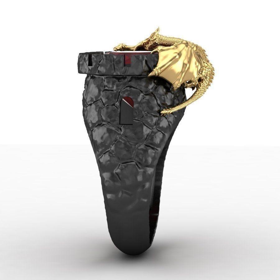 Chenrui Gothic Punk Ruby Dragon Men's Gold Two-Tone Ring
