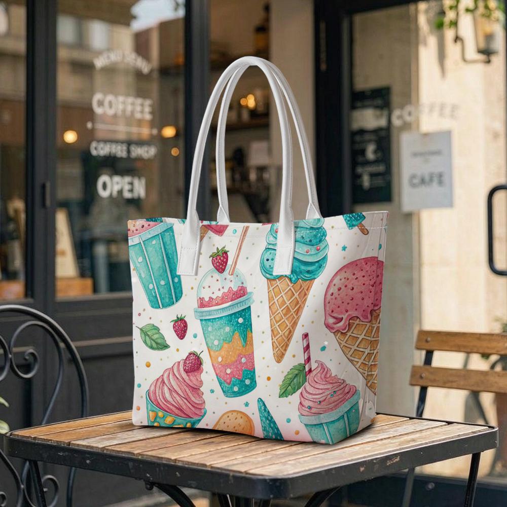 Summer Sweet Dessert Print Tote Bag Cute Ice Cream Pattern Daily Handbag