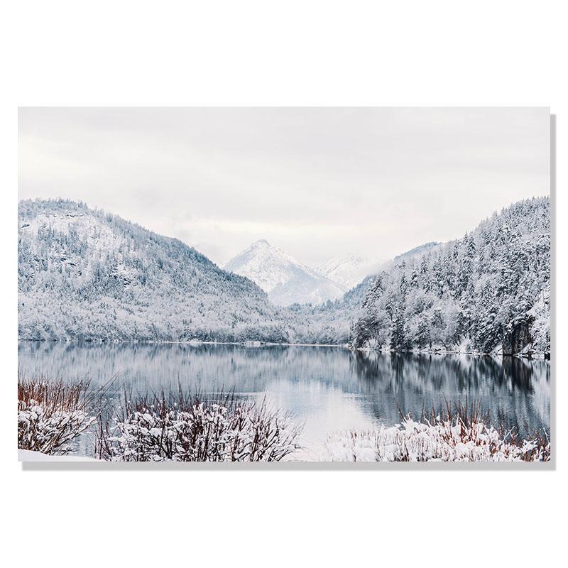Flower Lake Snow Owl Deer Forest Landscape Winter Wall Art Canvas Painting Nordic Posters And Prints Wall Pictures Home Decor