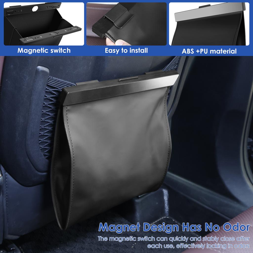 LED Car Garbage Bin Leak Proof Magnetic Adsorption Trash Can Back Seat Hanging PU Leather Storage Box Truck Car Accessories