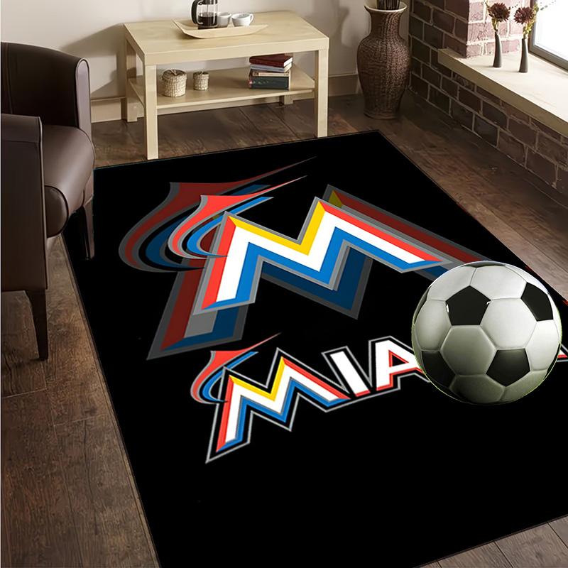 Marlins Team Logo Art Rug Office Carpet Non-Slip Mat, Chair Rug Floor Covering for Gaming, Bedroom, Living Room , Home Decor Christmas Gift