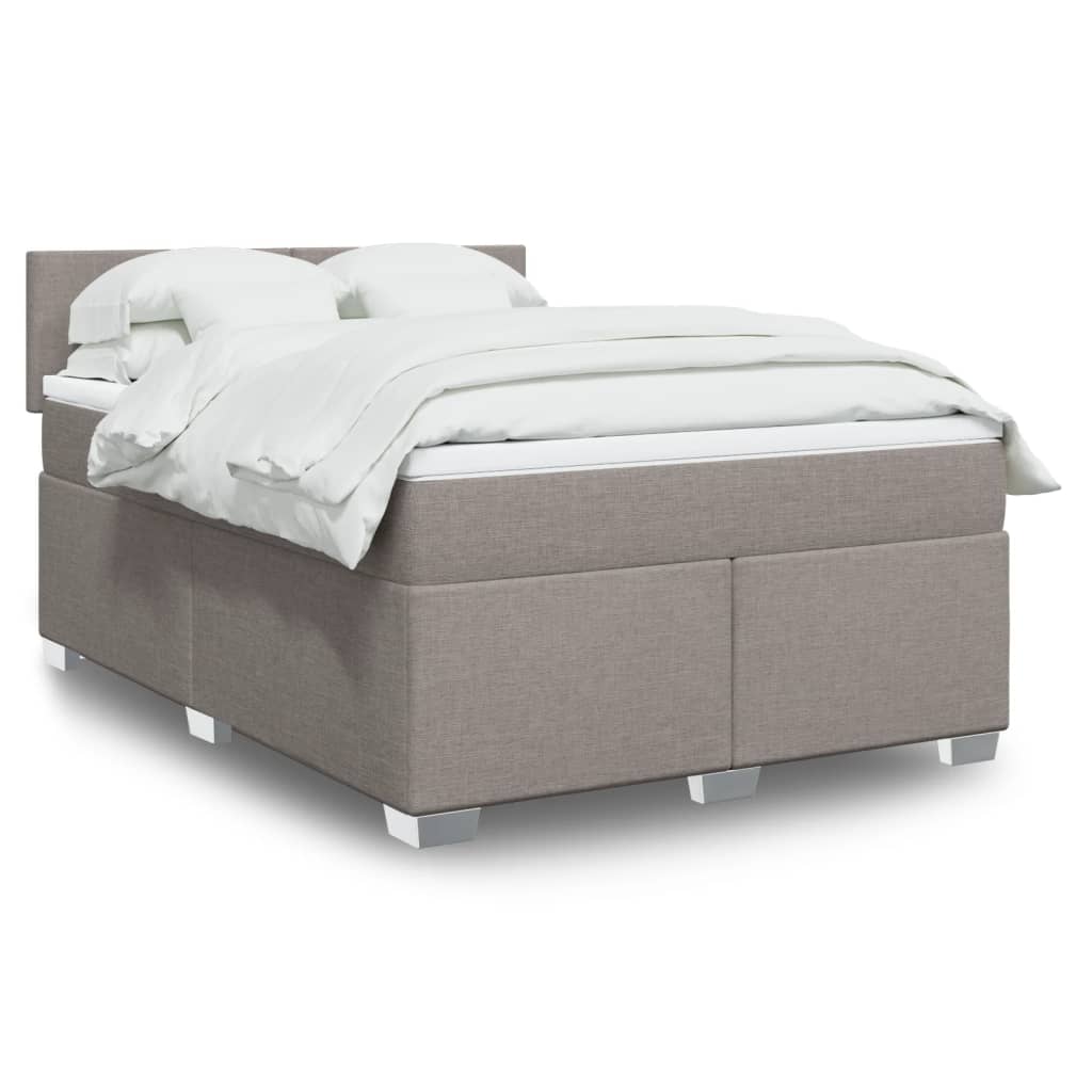 Vidaxl Łóżko Kontynentalne Z Materacem, Taupe, Tkanina, 140X190 Cm