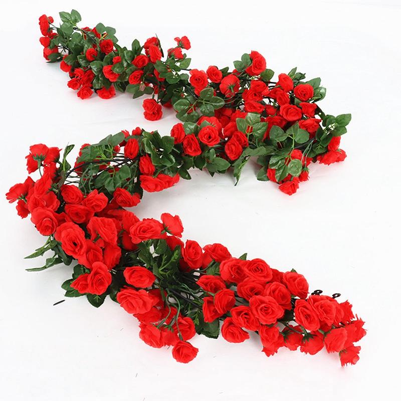 Виноградная лоза, шелковые искусственные розы, цветы для стены, рождественские искусственные растения из ротанга, гирлянда из листьев, романтическое свадебное украшение для дома