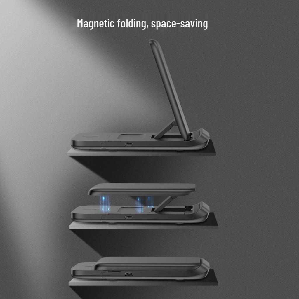 15W Foldable 3-in-1 Wireless Charger for Apple Phones, Watches, and Earbuds