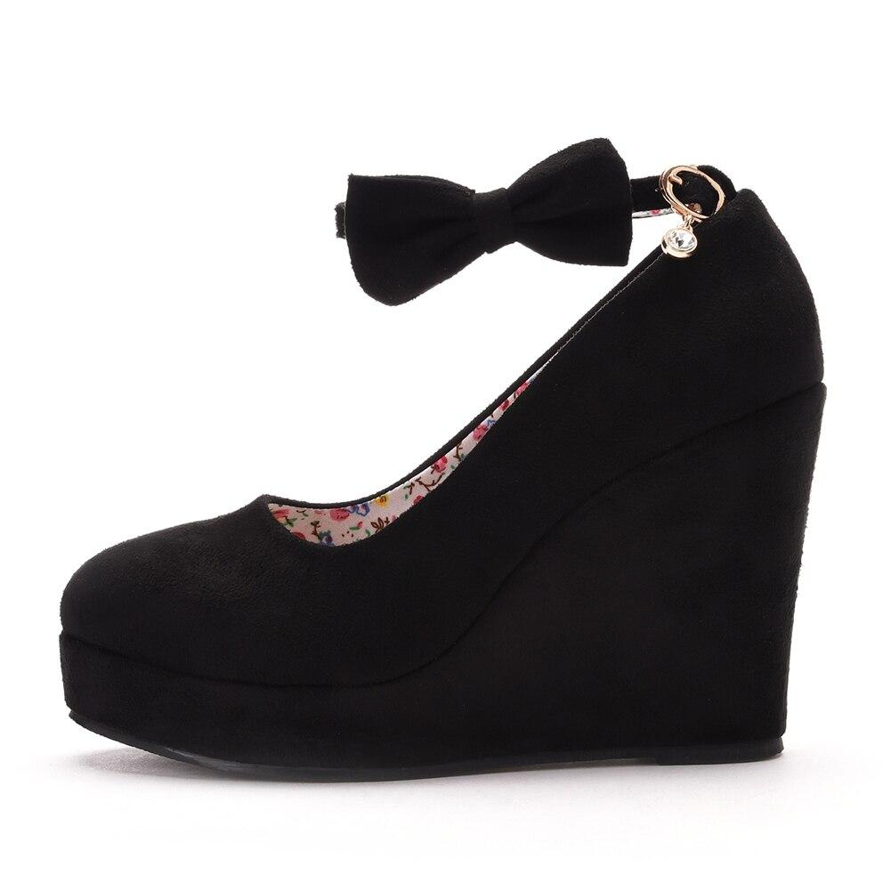 Модные женские туфли-лодочки на высоком каблуке на танкетке с пряжкой и бабочкой на платформе для женщин, свадебные туфли больших размеров