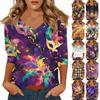 Женская футболка с принтом, рукав 3/4, повседневная мода на выходные, базовый топ с V-образным вырезом