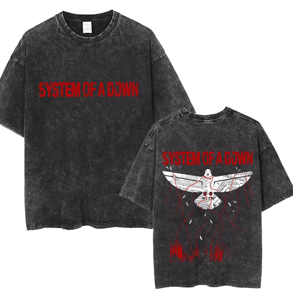 Washed Vintage System of A Down Pigeon Graphic Tshirt Male s Alternative Metal Band Tshirts Men Women Rock Oversized T Shirt
