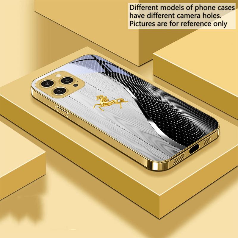 Деревянная текстура Золотая Лошадь Для iPhone 16 Pro Max 15 P ro 14 13 Plus 12 Mini 11Pro Max XS Max XR Золотой чехол для телефона из закаленного стекла