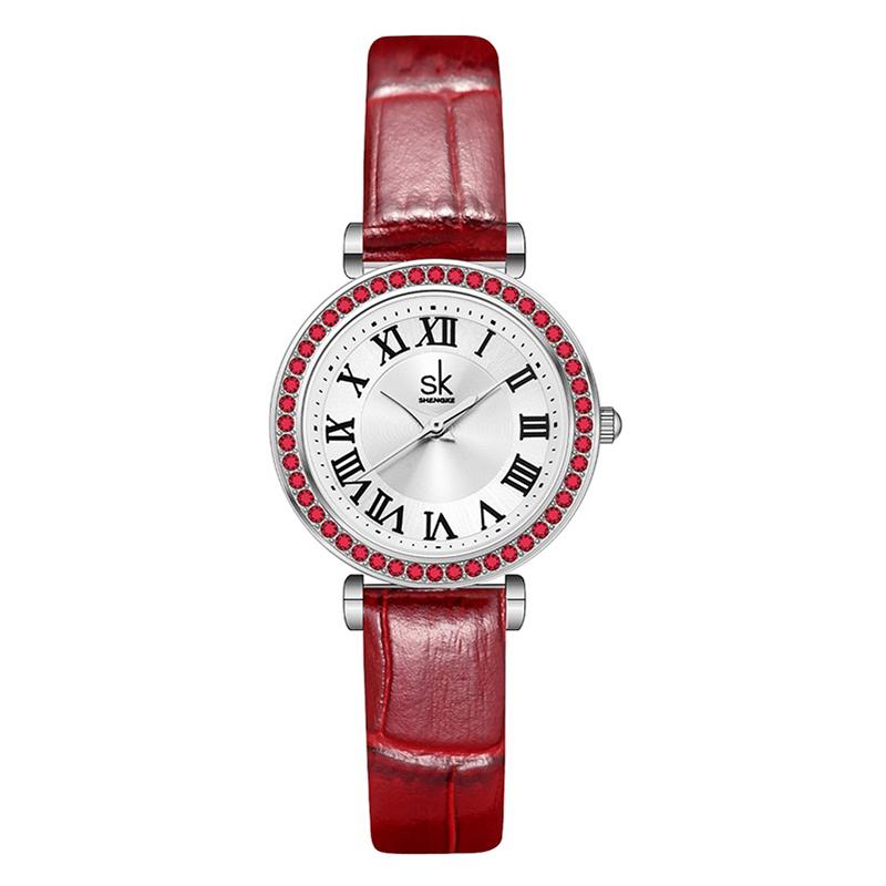 Luxury Women's Diamond-Set Quartz Watch Vintage Roman Numeral Dial 3ATM Waterproof Genuine Leather Strap for Daily Wear
