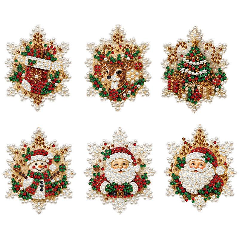 6-Piece Christmas Pearl Diamond Painting DIY Kit Handmade Christmas Tree Decoration Adult Christmas Pendant Ornaments Decoration
