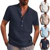 Designer Spring Summer Men's Casual Cotton Linen Solid Color Short Sleeve Shirts Loose Stand Collar Shirts