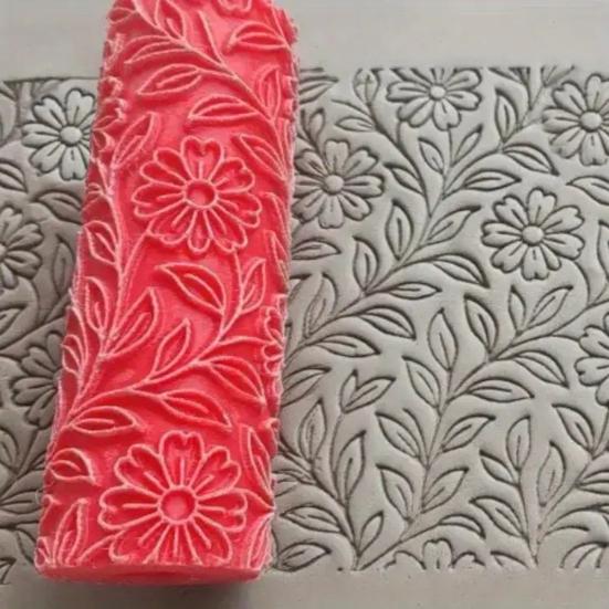 1Pc/1 Set Polymer Clay Flower Texture Roller Pottery Clay Modeling Patterned Roller DIY Household Ceramic Slab Clay Tile Textured Embossing Tools