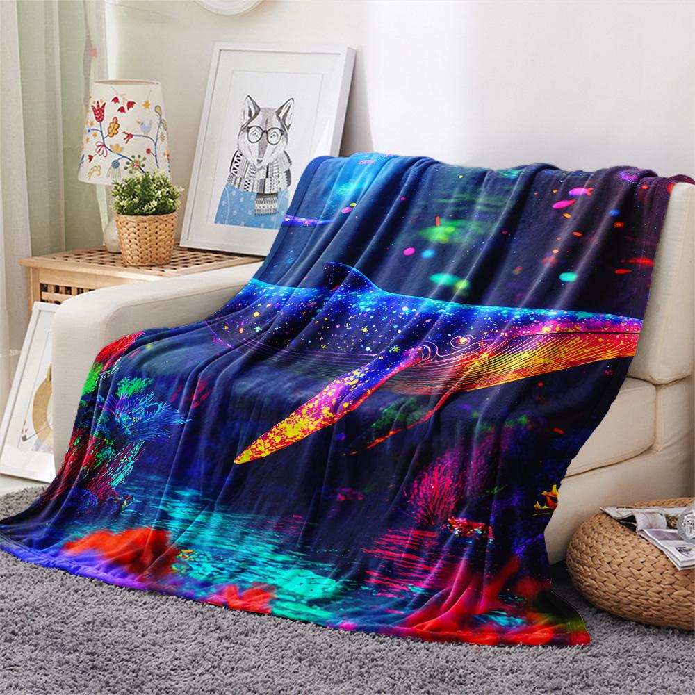 Whale Print Flannel Blanket, High quality Comfortable for All Seasons, Home Decor, Warmth and Comfort, Perfect for Christmas Gifts