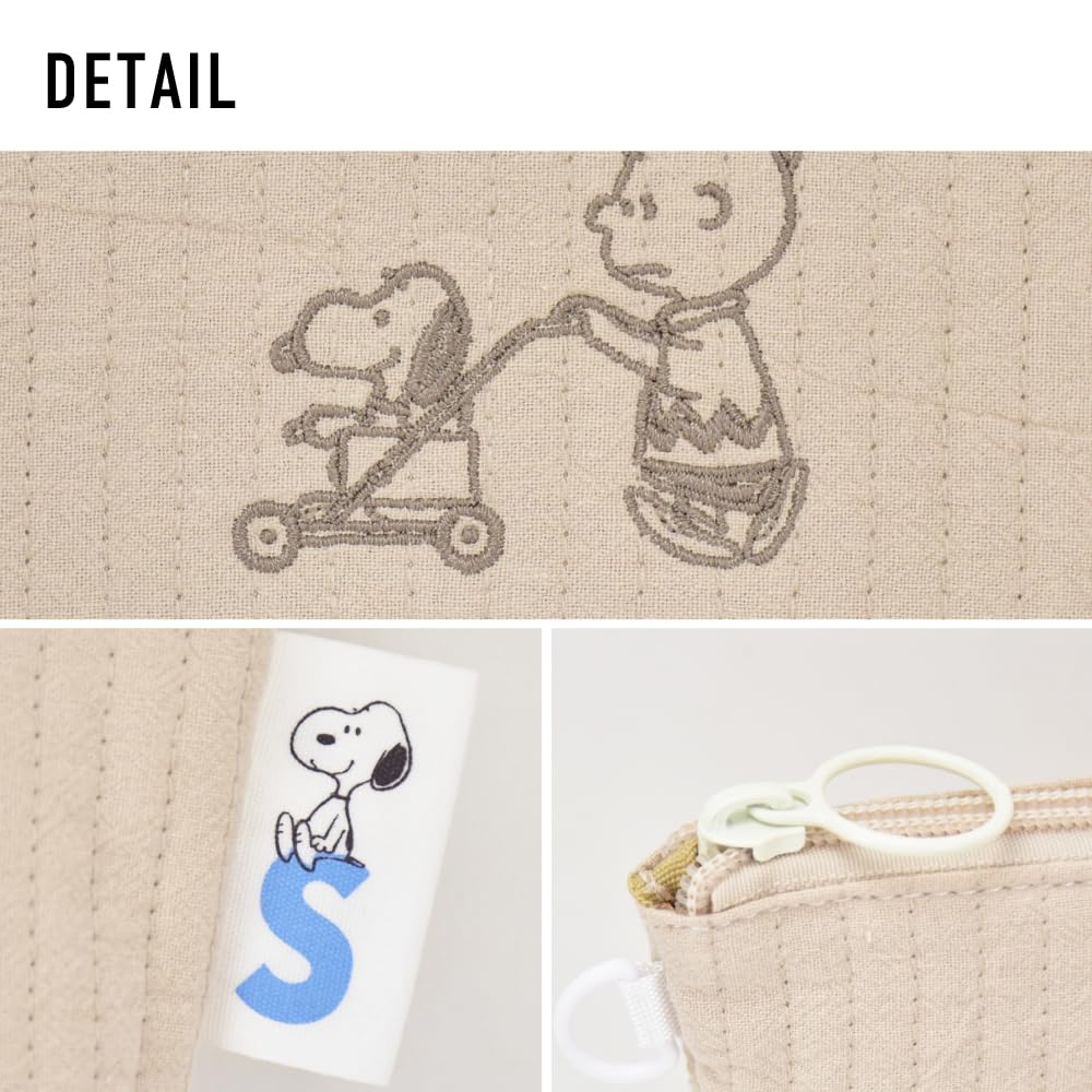 Marimocraft Snoopy Cosmetic Large Small Item Nubi Quilted Character Beige Pouch, Capacity, Storage, Fabric, Boat-Shaped, Freestanding, Women's,