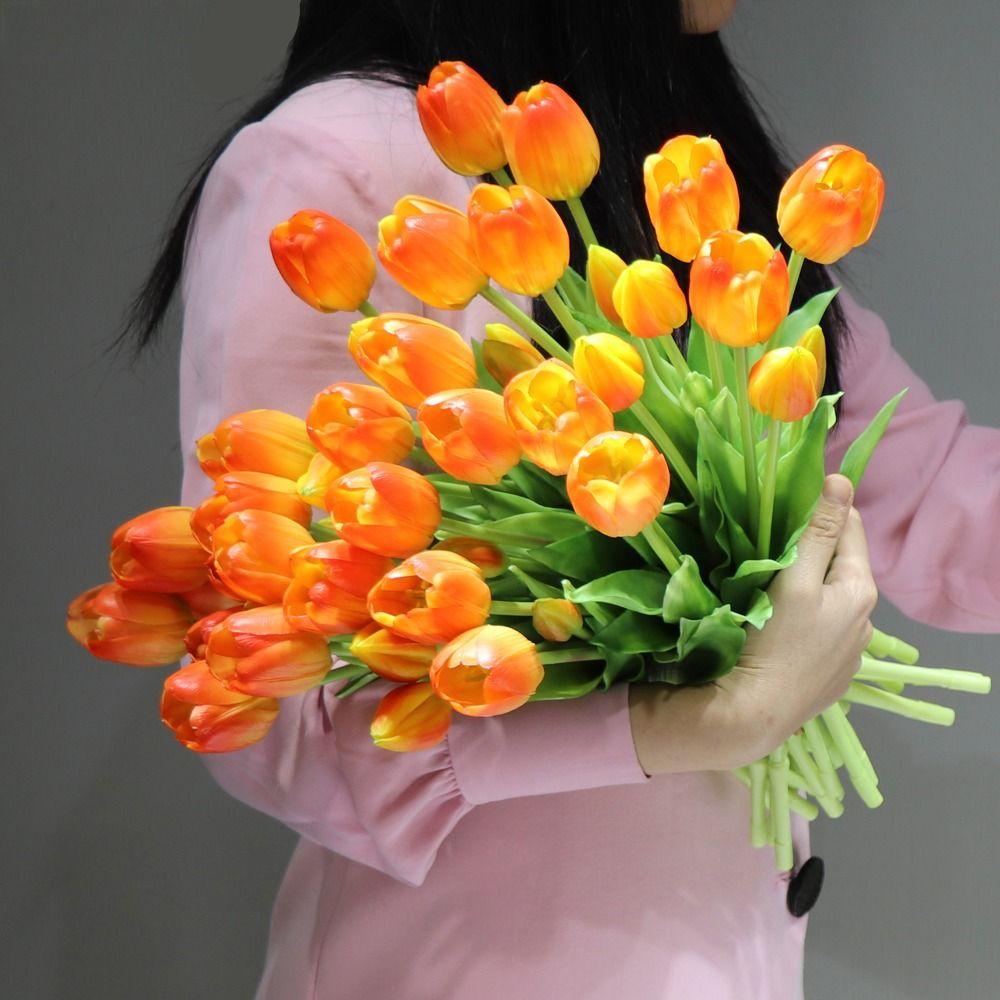 Real Touch Fake Flower 5 Heads Artificial Flower Realistic Tulips Bouquet