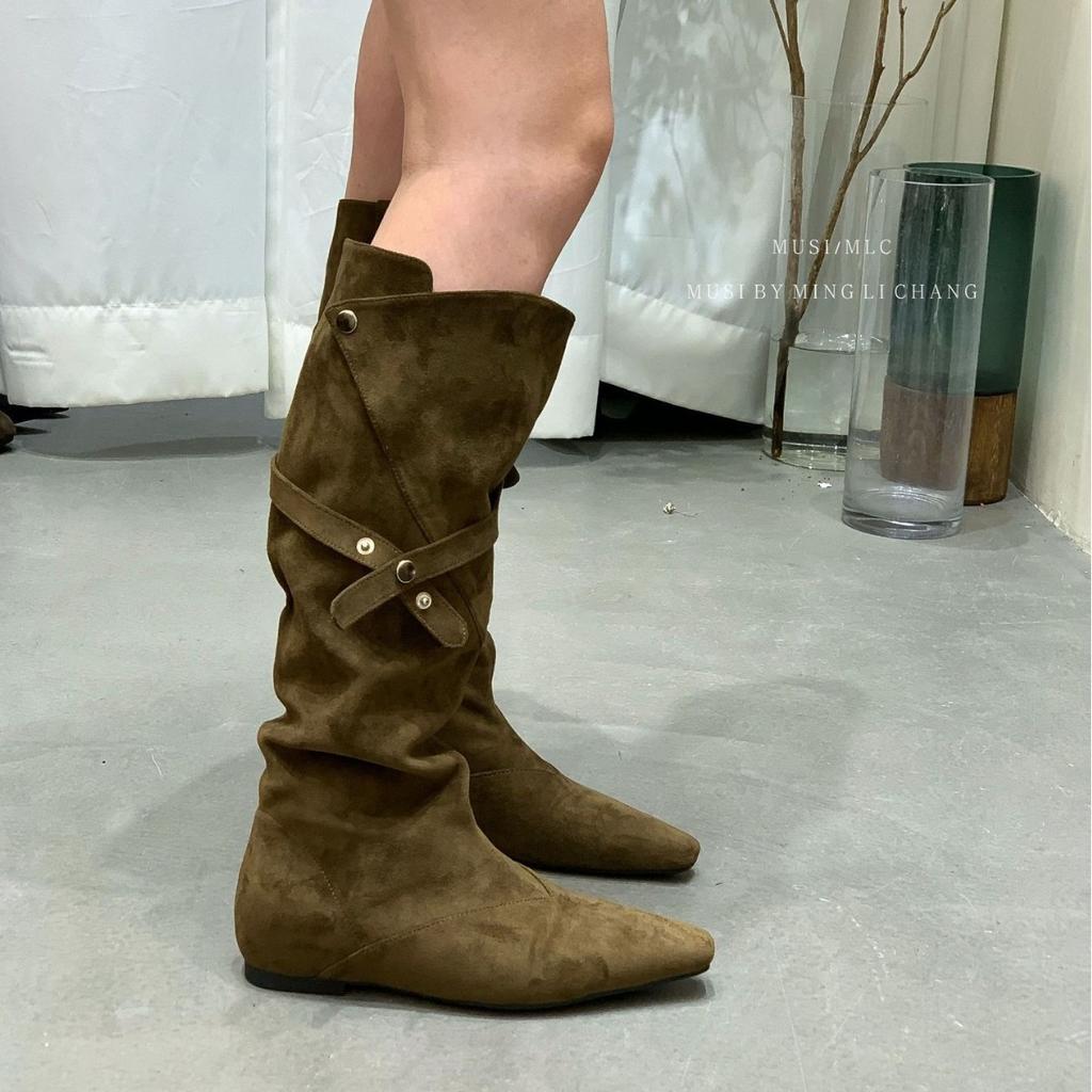 Retro pointed inner height-increasing high knight boots new two-wear stacking boots western high boots